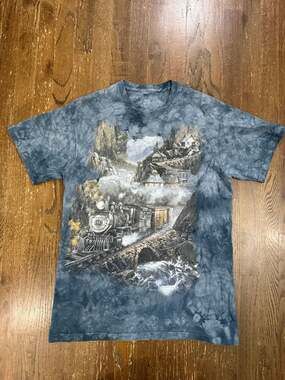 Vintage 1998 The Mountain Ted Blaylock Steam Engine Train Tie Dye Graphic T-Shir